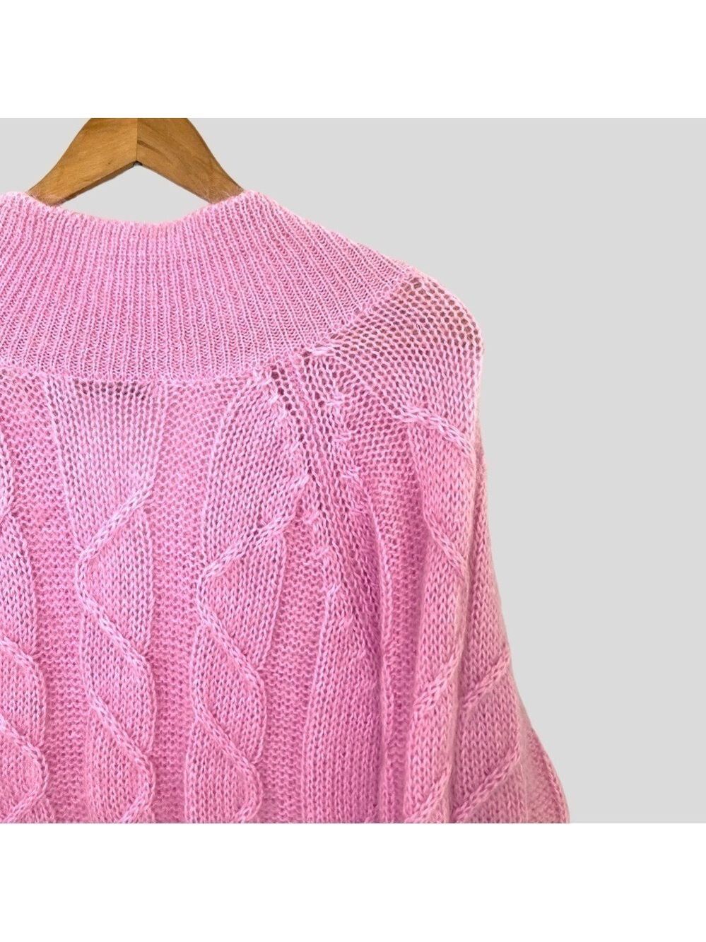 Amanda Smith Coquette Soft Girl Cloud Luxe Pink Mohair Sweater L Cable Knit - Picture 3 of 7